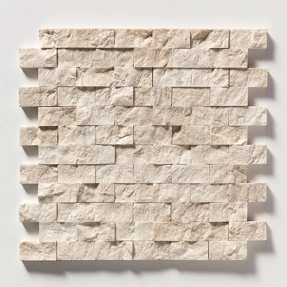 Sahara Beige Rock Face 1x2 Marble Mosaics 12 5/8x12 5/8