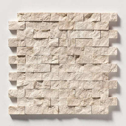 Sahara Beige Rock Face 1x2 Marble Mosaics 12 5/8x12 5/8