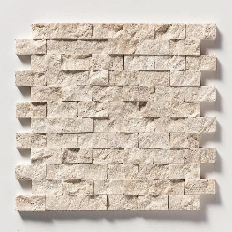 Sahara Beige Rock Face 1x2 Marble Mosaics 12 5/8x12 5/8