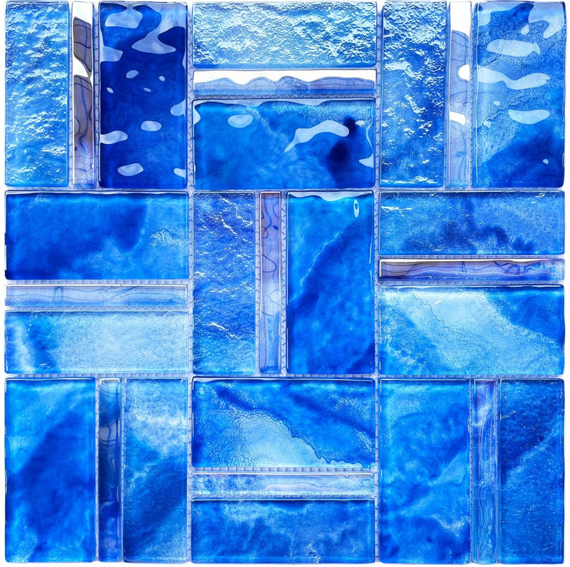 Santorini Blue Mix Glass Pool Tile