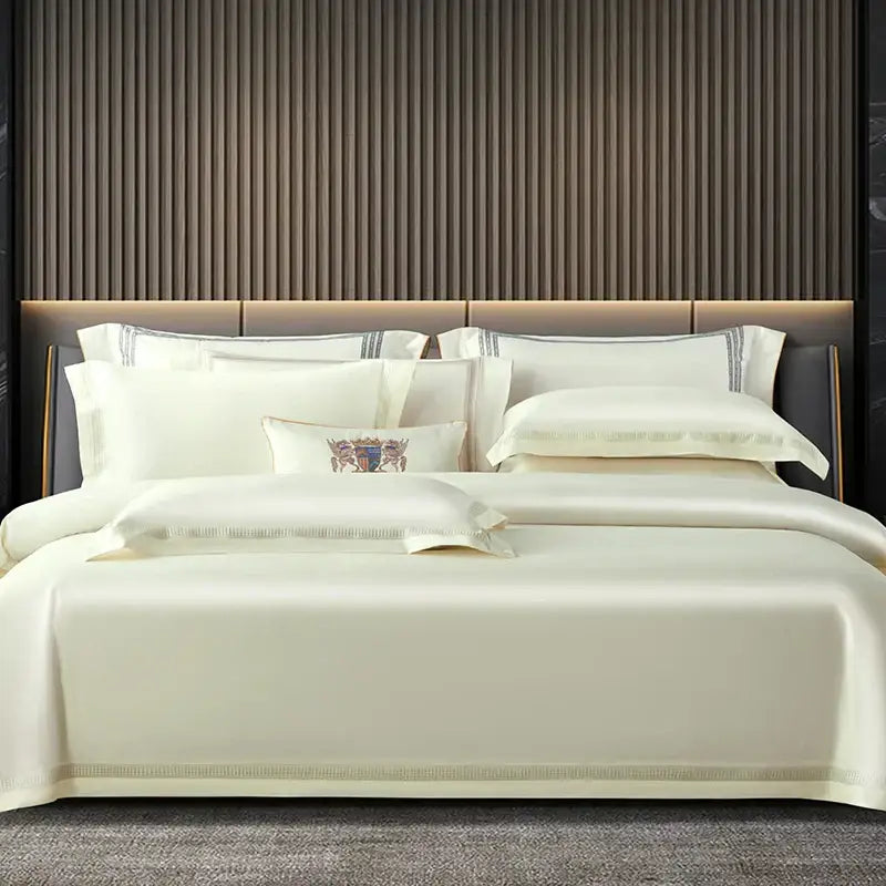 Satin cream & gold egyptian cotton duvet cover set bedroom bedding