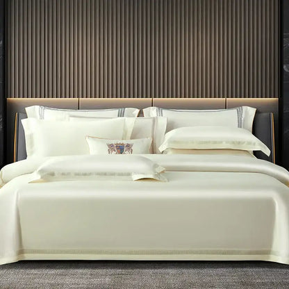 Satin cream & gold egyptian cotton duvet cover set bedroom bedding