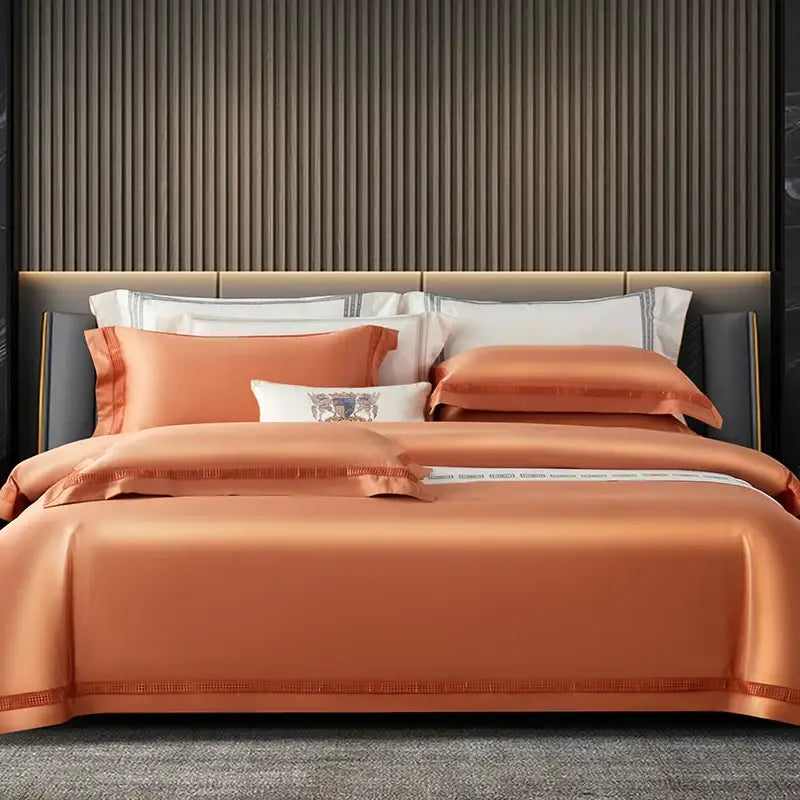 Satin cream & gold egyptian cotton duvet cover set bedroom bedding