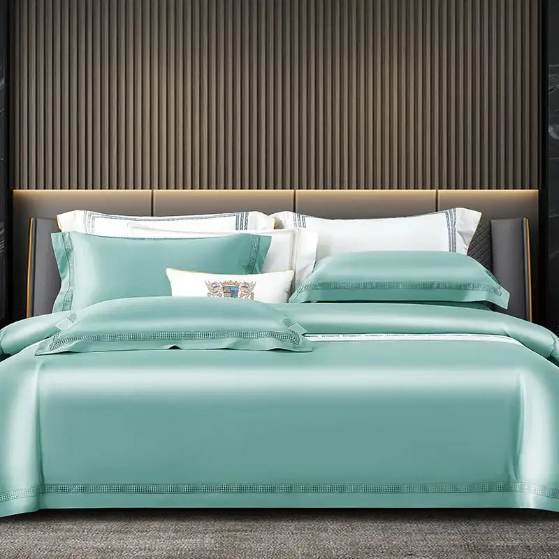 Satin cream & gold egyptian cotton duvet cover set bedroom bedding