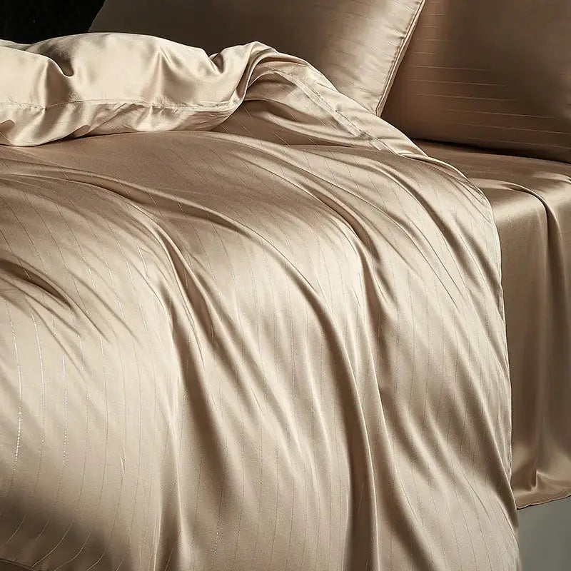 Satin dark gray & silver pinstripe duvet cover bedding set bedroom