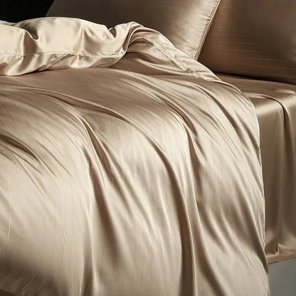 Satin dark gray & silver pinstripe duvet cover bedding set bedroom