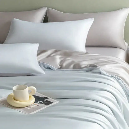Satin light blue bedding set – solid color bedroom duvet cover