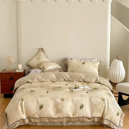 Satin light blue & pink egyptian cotton bedding set bedroom