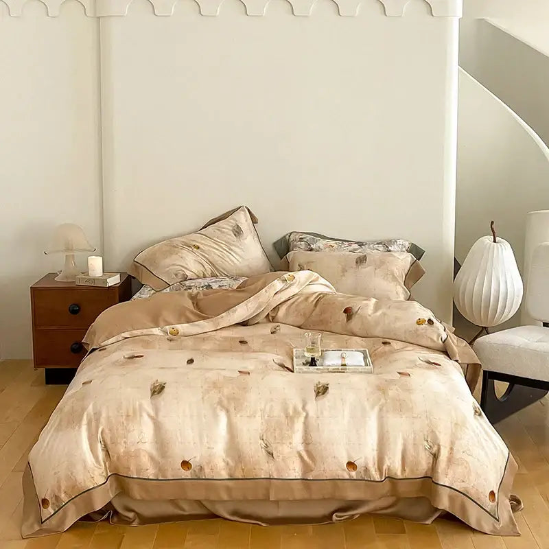 Satin light blue & pink egyptian cotton bedding set bedroom