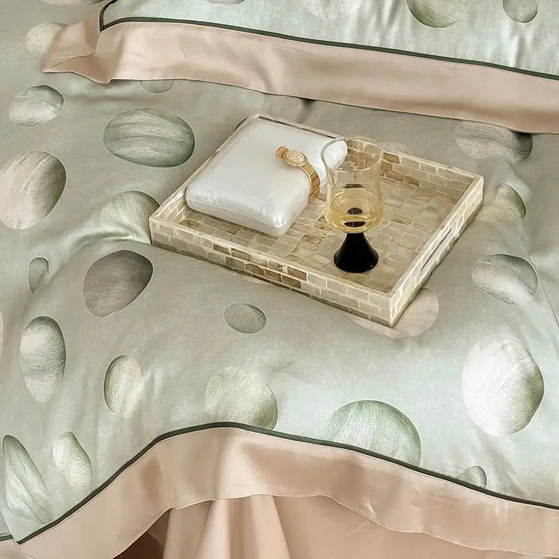 Satin light blue & pink egyptian cotton bedding set bedroom