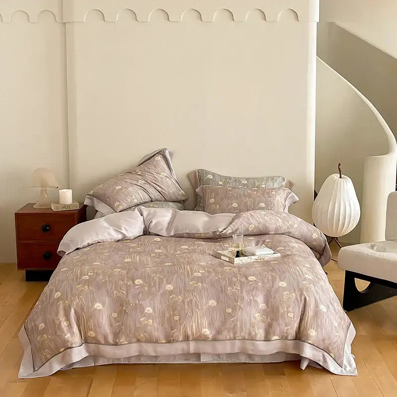 Satin light blue & pink egyptian cotton bedding set bedroom