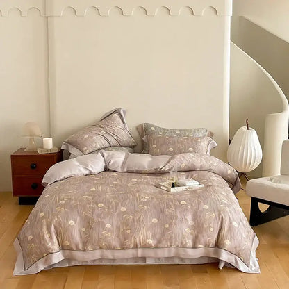 Satin light blue & pink egyptian cotton bedding set bedroom