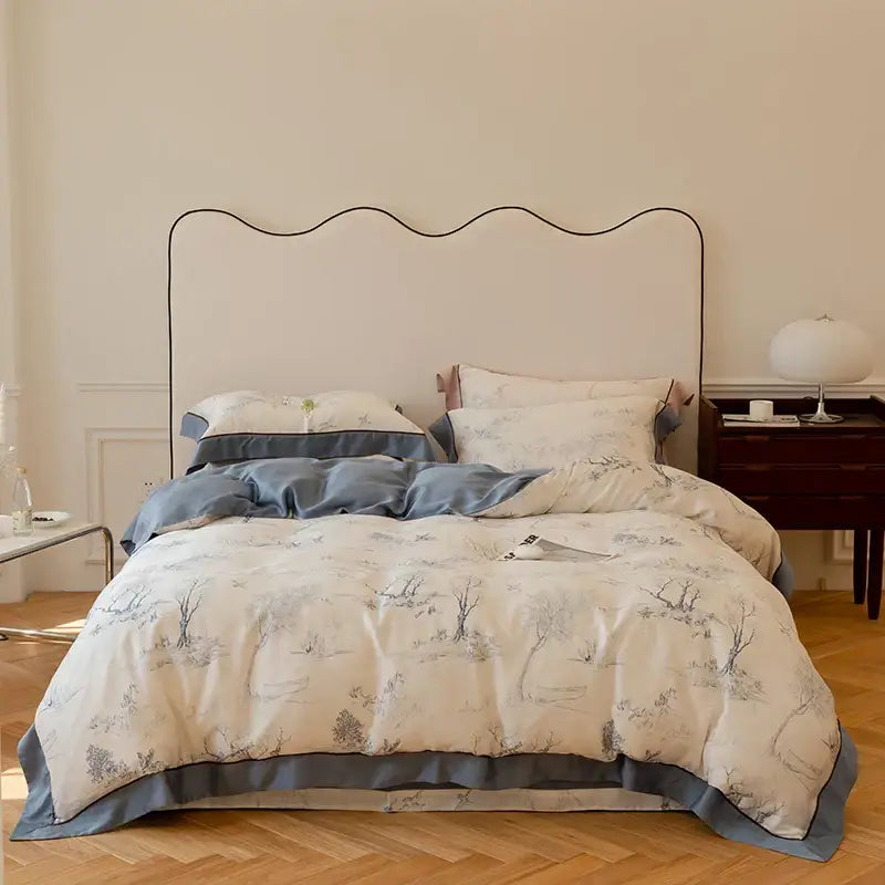 Satin light blue & pink egyptian cotton bedding set bedroom