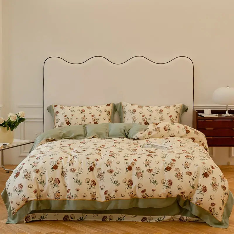 Satin light blue & pink egyptian cotton bedding set bedroom