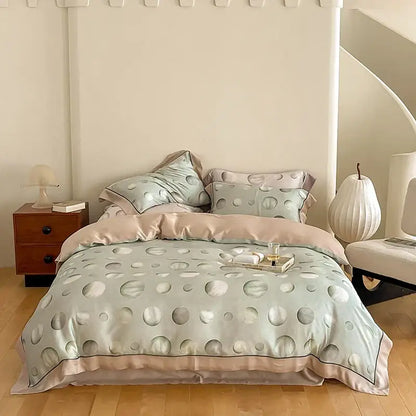 Satin light blue & pink egyptian cotton bedding set bedroom