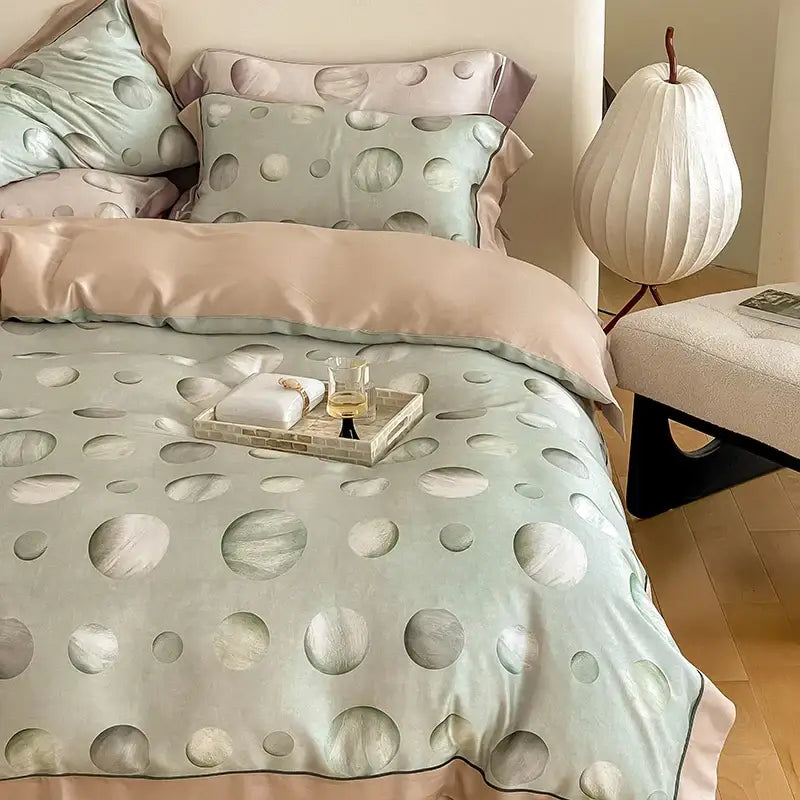 Satin light blue & pink egyptian cotton bedding set bedroom