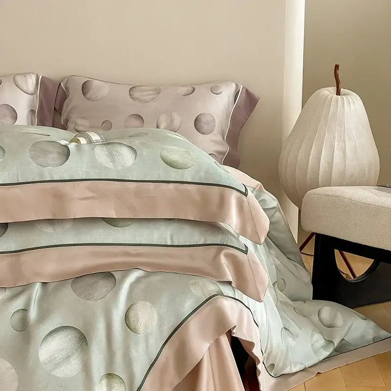 Satin light blue & pink egyptian cotton bedding set bedroom
