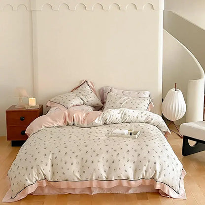 Satin light blue & pink egyptian cotton bedding set bedroom
