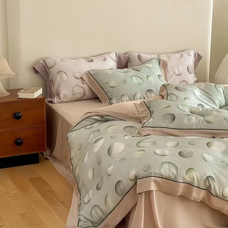 Satin light blue & pink egyptian cotton bedding set bedroom