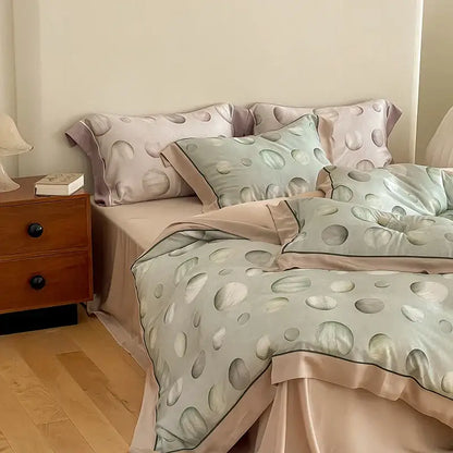 Satin light blue & pink egyptian cotton bedding set bedroom