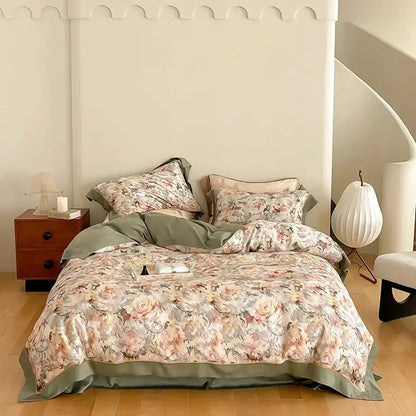 Satin light blue & pink egyptian cotton bedding set bedroom