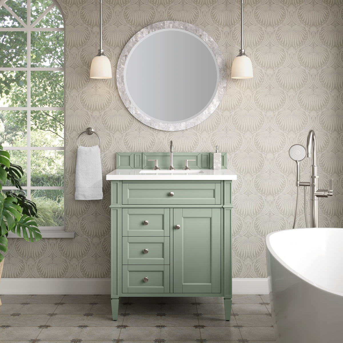 James Martin Brittany 30" Single Bathroom Vanity, Sage Green