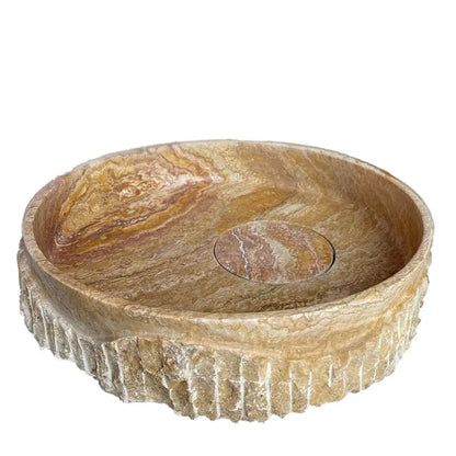 Handcrafted Gold Travertine Bathroom Vessel Sink 18 Inch Rustic