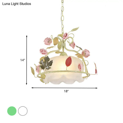 DecorBites™ Scallop Chandelier Light Fixture with Opal Glass LED Drop Pendant - 3 Bulbs, White/Green - Perfect for the Living Room