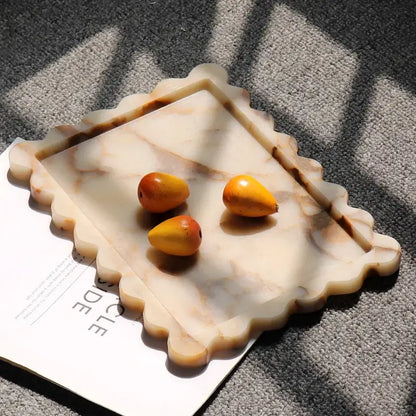 Scalloped calacatta viola marble tray – kitchen luxury decor