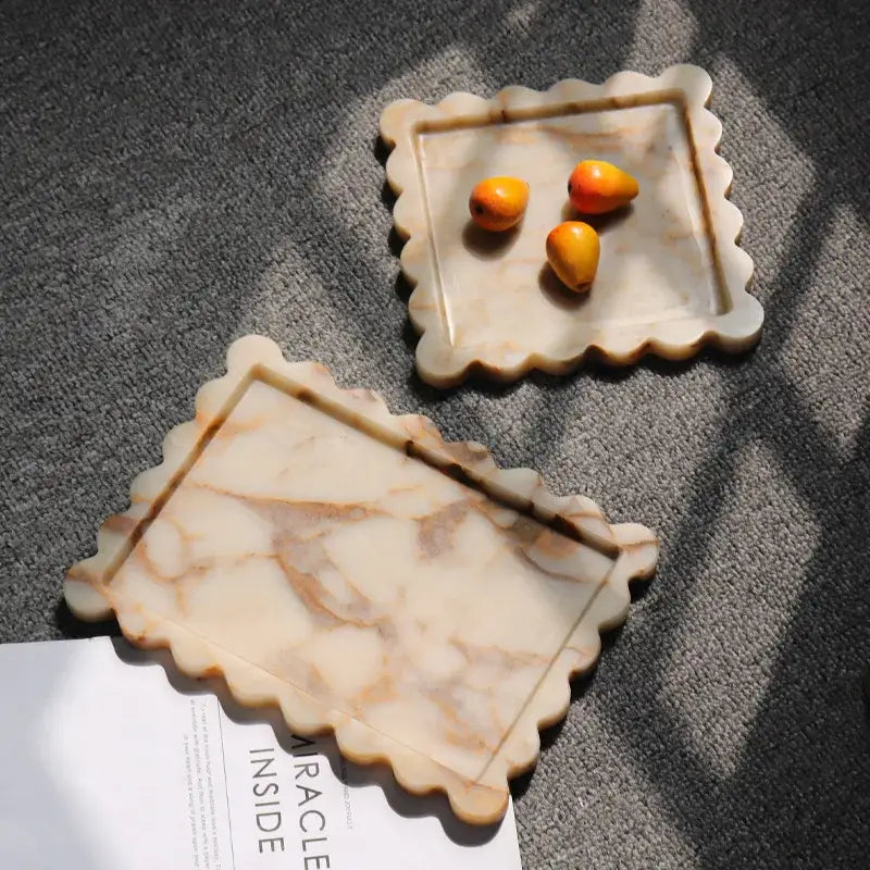 Scalloped calacatta viola marble tray – kitchen luxury decor