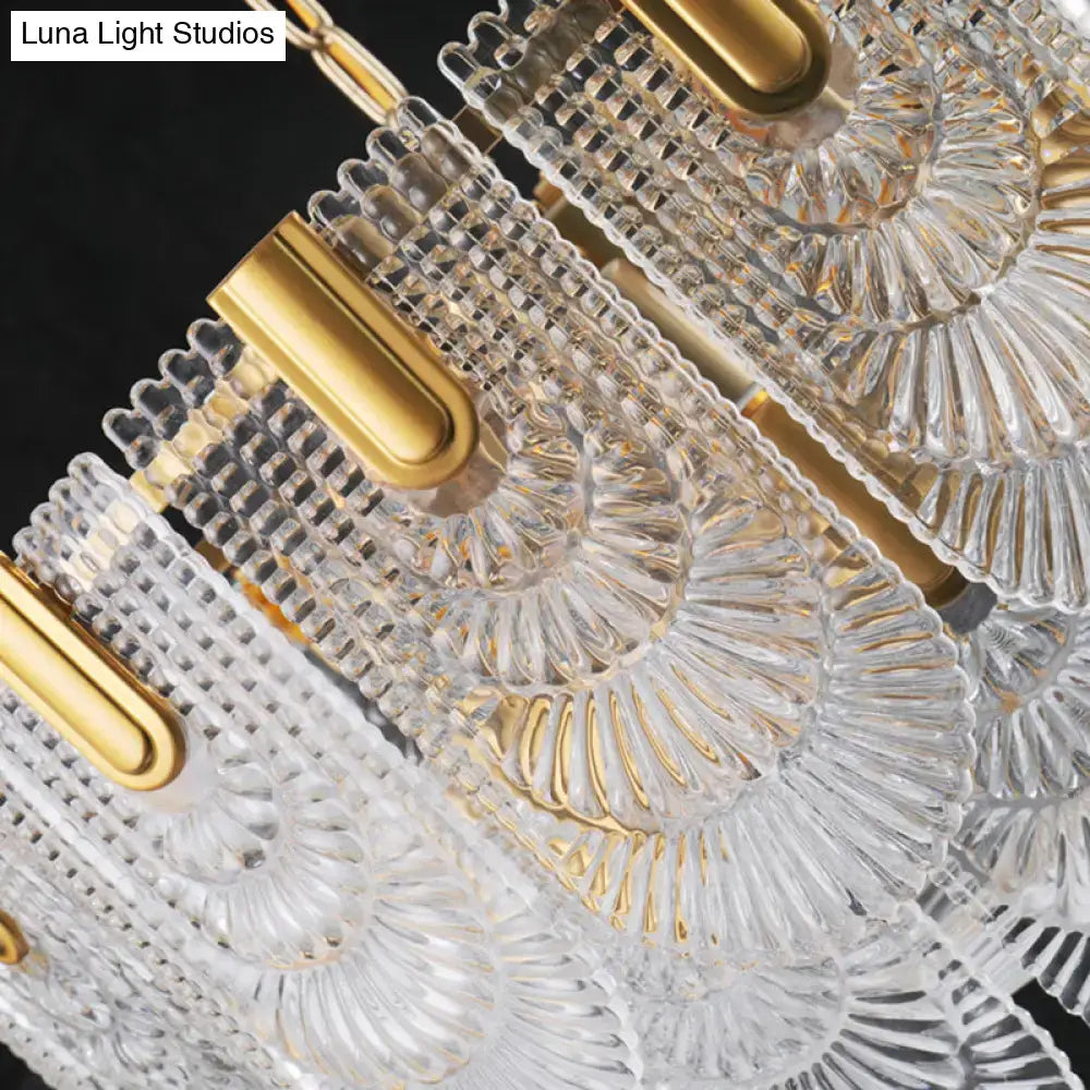 Scalloped clear textured glass drop chandelier – dining room brass light