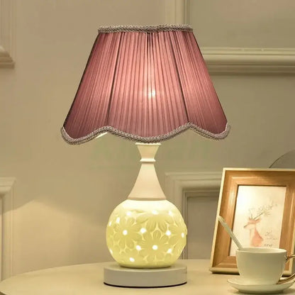 Scalloped cream ceramic led desk lamp bedroom floral decor