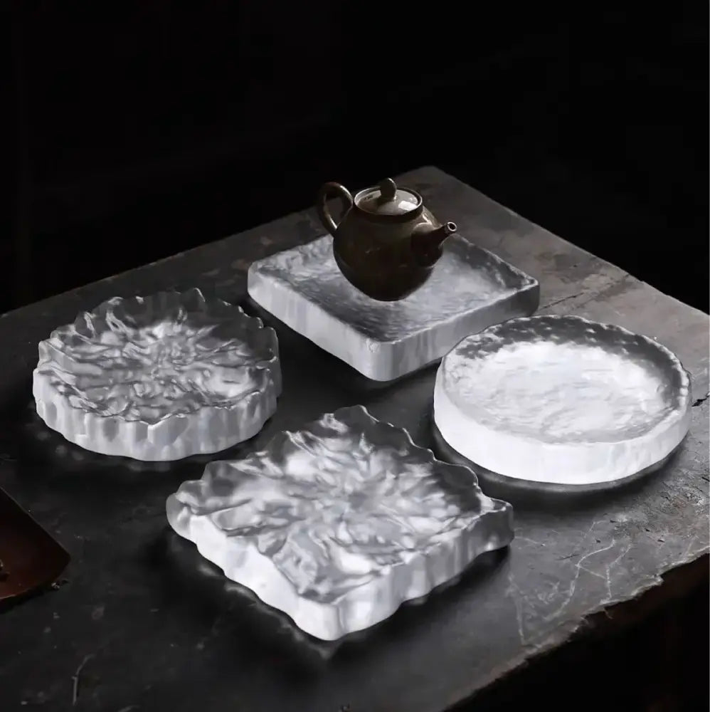 Scalloped crystal glass coaster and jewelry display panel dining room