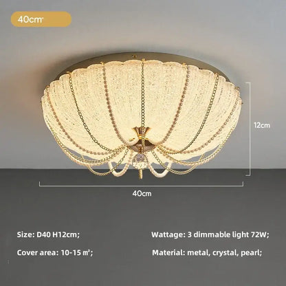 Scalloped gold crystal dimmable led ceiling light for bedroom