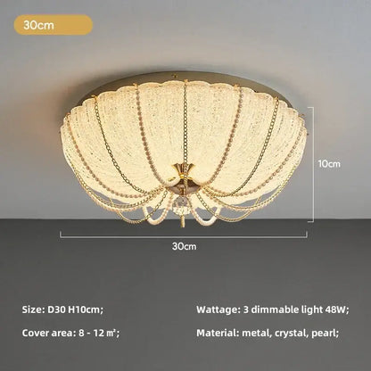Scalloped gold crystal dimmable led ceiling light for bedroom