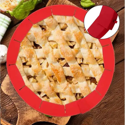 Scalloped red silicone pie crust shield kitchen baking tool