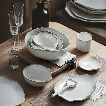 Scalloped white ceramic dinner plate set dining room tableware