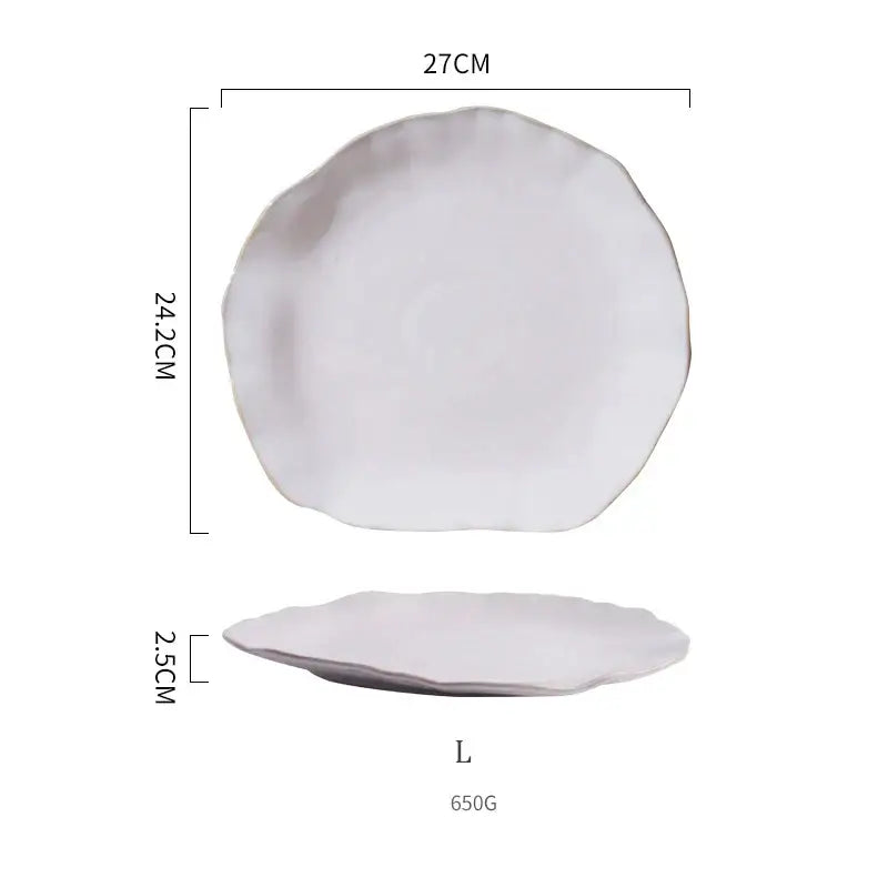 Scalloped white ceramic dinner plate set dining room tableware