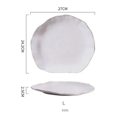 Scalloped white ceramic dinner plate set dining room tableware
