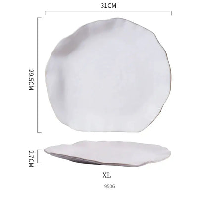 Scalloped white ceramic dinner plate set dining room tableware