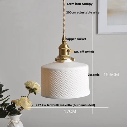 Scalloped white ceramic led pendant lamp dining room brass socket