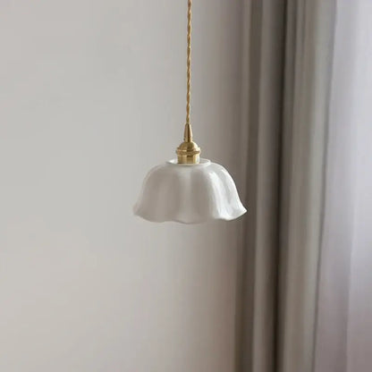 Scalloped white ceramic led pendant lamp dining room brass socket