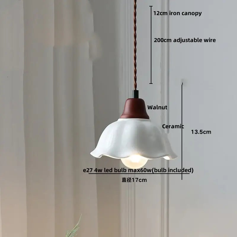 Scalloped white ceramic led pendant lamp dining room brass socket