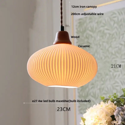 Scalloped white ceramic led pendant lamp dining room brass socket