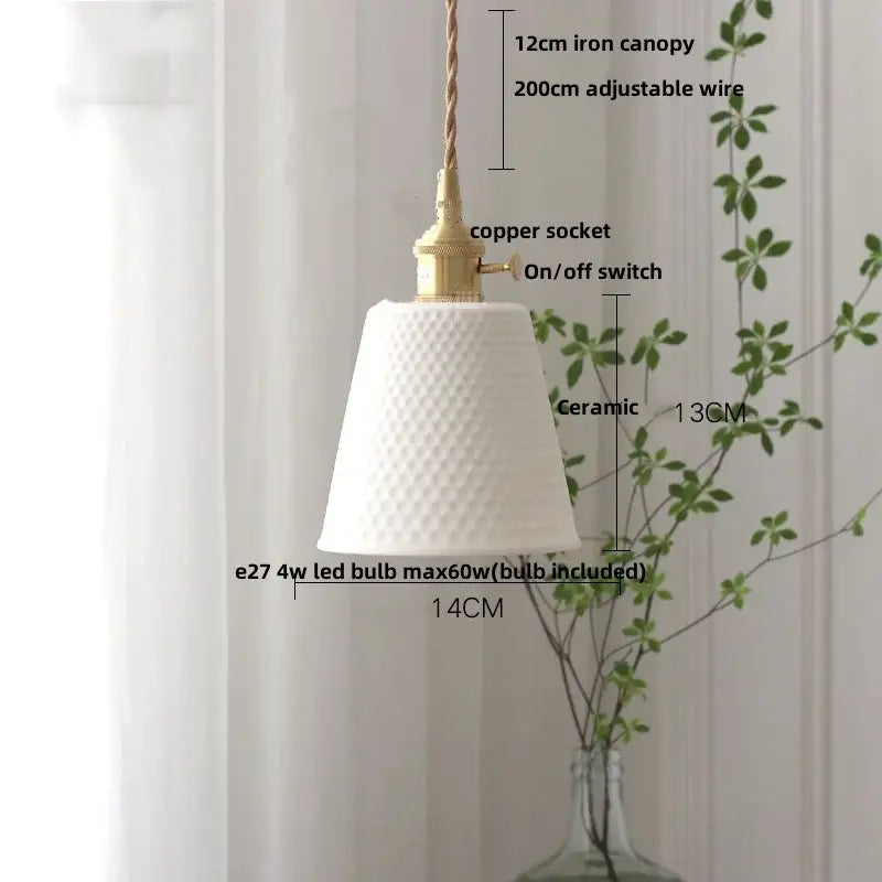 Scalloped white ceramic led pendant lamp dining room brass socket