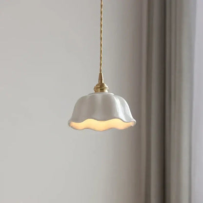Scalloped white ceramic led pendant lamp dining room brass socket