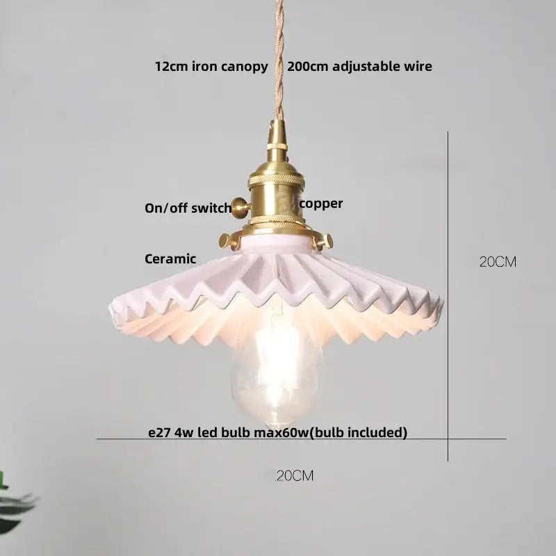 Scalloped white ceramic led pendant lamp dining room brass socket