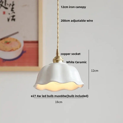 Scalloped white ceramic led pendant lamp dining room brass socket