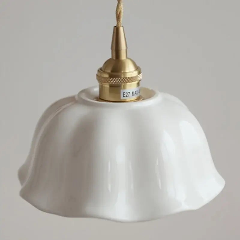 Scalloped white ceramic led pendant lamp dining room brass socket