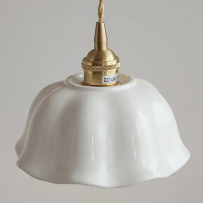 Scalloped white ceramic led pendant lamp dining room brass socket